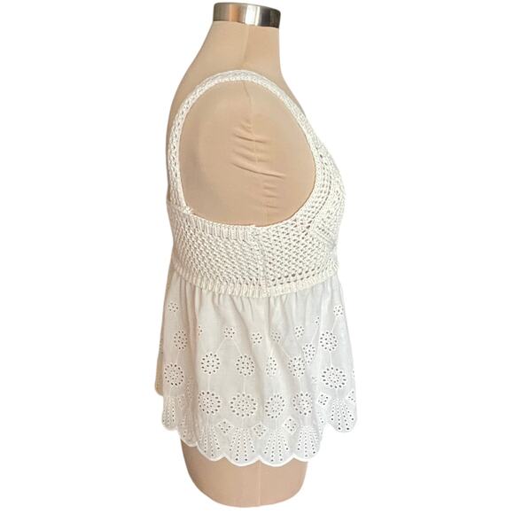 Room 34 Beige Crochet & Eyelet Lace Babydoll Tank Top MED Boho Festival Coquette - Picture 7 of 10